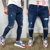 Мода мужские джинсы тощий джинсы растягивающие джинсовые джинсовые длинные камуфляжные брюки потертый велосипед разорвал 20 стилей 210716
