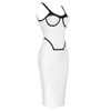 Summer Women Sexy Designer Patchwork Split Midi White Bandage Dress Elegante Bodycon Party Vestido 210527