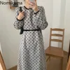 Nomikuma Wiosna Koreański Dot Kobiety Sukienka Puff Długi Rękaw O-Neck Causal Vestidos Femme Slim Talia Suknie Line 6E379 210427