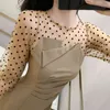 Fake Two-Piece Polka Dot Mesh Stitching Dress for Women Spring High Waist Split Klänningar Vestidos 13071 210417