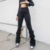 Stacked High Waist Y2k Sweatpants Women's Flare Sweat Pants Joggers Fall Harajuku Black Long Skinny Trousers Ruched Capris 210415