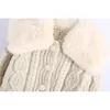 Maglione da donna elegante con collo in pelliccia sintetica Bottone da donna alla moda Vintage Twist femminile Ragazze Chic Vestidos 210427