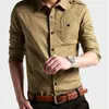 Men Causal Dress Shirt Cotton,men's Army Long Sleeve Slim Shirts Military Khaki Shirts Green Fit Military Style Male Shirts 210518