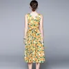 floral midi A-line yellow v-neck sleeveless sexy casual plus size dresses for women party holiday summer fashion 210421