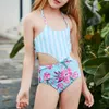 Sweet Girls One Piece Swimsuit Kids Cute Cross Swimwear 2022 Children Summer Beach Playing Outfit Floral Bathing Suit
