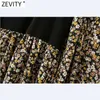 Zevity Femmes Vintage Col Carré Tricot Patchwork Imprimer Plis Robe Femme Manches Bouffantes Casual Midi Robes DS4648 210603