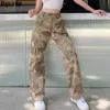 Rapwriter Streetwear Camouflage Casual High Waist Pants Women Harajuku Hip Hop Sweatpants Cargo Straight Trousers Capris Bottom 210415