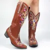 Sarairis Mode Gemengde Kleur Knie-Hoge Goede Kwaliteit Damesschoenen Plus Size 43 Embroider Western Boots Y0914