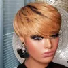 Ombre T1B/27 Menselijk Haar Korte Pruiken Voor Zwarte Vrouwen Rechte Bob Pixie Honing Blonde Braziliaanse Geen Lace Front pruik Met Bang