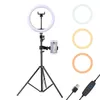 10 inch Smart Phone Photography Circle Lighting Dimmable LED Selfie Makeup Ring Light For Tiktok Video Studio With 160cm Tripod Stand and cellphone holder