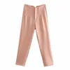 Za Women Trousers Suits High Waisted Pant Spring Fashion Office Lady Beige Elegant Casual Pants Pantalon Pour Femme 210915