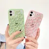 3D 사랑 하트 핑크 전화 케이스 아이폰 11 프로 최대 12 xs x 7 8 플러스 SE 귀여운 녹색 컬러 뒷면 커버 코크 기본