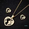 Gouden Hart Ketting Oorbellen Sieraden Set Mode Speciale Geschenken Sieraden Rvs Hartslag Hanger Ketting