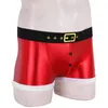 Erkekler Boxer İç Külot Noel Faux Deri Baskılı Kemer Desen Şort Santa Claus Homme Erkek Mayo