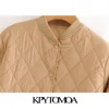 Kpytomoaの女性のファッションアーガイルルースパッドドジャケットコートヴィンテージ長袖サイドポケット女性のアウターシックトップ210923