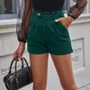 Botão marrom corduroy voar outono shorts de inverno para mulheres plissagem vintage bolso dianteira alta cintura casual senhoras 210510