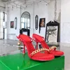 2023 mulheres sand￡lias pontilhas moda ver￣o 9cm salto de couro ervilhas chinelas de banda da praia de luxo da marca de luxo de gabinete sapatos de festa com tamanho de caixa 35-40