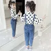 Teen Girls Clothing Dot Blouse + Jumpsuit Kläder Casual Style Tracksuit för vårhöstens barn 210527