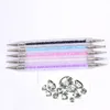 5 pezzi doppia testa nail art che punteggia punti penna per gel UV pittura design manico in acrilico strass pietra picker kit di strumenti per manicure NAB013