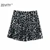 Zevity women vintage animal texture printing casual slim Bermuda Shorts ladies buttons chic shorts pantalone cortos P916 210603