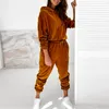 Women's Two Piece Pants Fashion Solid Velvet Ladies Set Sweatshirts + Sports Long Outfit Tracksuit Casual Sleeve Women Hooded Suits