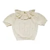 Vår / Sommar Baby Girl Sweater Girls 'Retro Lace Knitwear Children's Soft Hollow Short Sleeve Top 210702