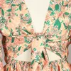 [DEAT] SOMMAR FASHION V-Neck High Waist Bandage Half Sleeve Printing Loose Bohemian Style Dress Women 13c644 210527