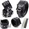 NXY Adult toys PU Leather Soft Padded Wrist Handcuffs Ankle Cuffs BDSM Black Bondage Set Erotic Sex Toys For Couple Adult Games Cosplay 1130