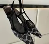 Designer-2022 Women's slingback Sandals pump Aria slingback shoes are presented in Black mesh with crystals sparkling motif Back buckle closure Size 35-40