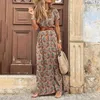 Women Dress V-Neck Plus Size Print Dresses Vintage Sexy Long Bohemian Summer Clothes Fashion 210524