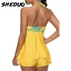 Sexy maiô mulheres verão beachwear halter lace swimwear banhos bodysuit plus size floral 5xl 210702