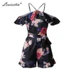 Leviortin 디자이너 여성 꽃 벨트 Bohemian Beach Playsuit Strapless Boho Floral Romper Print Neon 210527