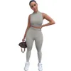Sexy Zweiteilige Outfits für Frauen Sommer Lounge Wear Set Tank Crop Top + Hohe Taille Skinny Sport Hosen Hosen Anzug Trainingsanzug 210525