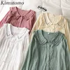 Kimutomo Sweet Girls Bluzki Dziewczyny Delikatne grzyby Haft Peter Pan Collar Długi Rękaw Koszula Wiosna Koreański Moda 210521