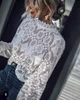 Ayualin Lady Biała Koronkowa Bluzka Koszula Kobiety Z Długim Rękawem Przeglądaj przez Sexy Blusa Vintage Femme Przezroczyste Top Casual Boho Bluzki 210719