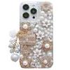 Coque iPhone 13 12 11 Pro Max Mini XS XR x 8 7 6S Plus Femmes Strass Strass Diamond Flower Couverture claire