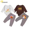 0-12M born Infant Baby Boys 1st Thanksgiving Day Clothes Set Long Sleeve Cartoon Romper Turkey Pants Outfits 210515