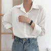 Loose Temperament 4 Colors for Choosing Summer Single-Breasted Long Sleeve Woman's Shirts Solid Vintage Wild Top Female 9681 210508