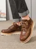 England Style Retro Brown Casual Shoe Äkta Läder Skor Hög Top Toe Arbetskor