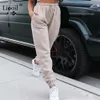 Liooil Sexy High Waist Loose Fleece Sweatpants Trousers With Pocket Fall Winter Black White Baggy Joggers Women Sweat Pants 210925