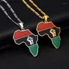 Collane con ciondolo Catena in acciaio inossidabile 316l Africa Mapflag per donna Uomo Pugno Colore oro Hip Hop Regali per l'anno di gioielli africani