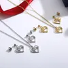 Earrings & Necklace Classic Heart Shape Letter Pendant Earring Set Gold Titanium Steel Women's Fashion Jewelry Girl Sexy Clavicle Chain