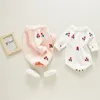 Baby Girl Floral Outfit Vêtements Ins Spring Style Cherry Rompers Born Pink Sweet Manches longues en laine tricotée Combinaisons 210429