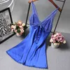 Women Sexy Silk Satin Gown Sleeveless dress Lace Sleep Dress V-neck ies Shirt Fashion Sleepwear Nightwear