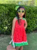 bébé filles robe d'été filles fruits pastèque robe rouge et verte jolie robe avec noeud en gros 210331