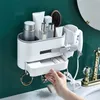 Wall Mount Hair Dryer Holder Rack Bathroom Storage Makeup Organizer Plastic Hairdryer Shelf Accessories 211112