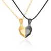 2pc Magnetic Couple Heart Matching Necklace Pendant Distance Faceted Charm Lover Necklaces Bracelet Magnet Attract Valentine's Day Friendship Gift G119NKGT