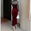 Frauen Spitze T-shirts und Sling Kleider Zwei Stück Anzüge Frühling Samt Split Party Sexy Kleid Mujer Vestidos Mode 210423