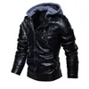 Herrenjacke PU-Lederjacke Männer mit Kapuze Mantel Pelz gefüttert Motorradjacke Mode Mantel Herbst Wintermantel plus Größe 4XL 5XL 211008