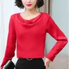 Blusas De Mujer De seda De moda coreana elegante Mujer De satén blusa sólida cuello en V camisa De talla grande 4XL Blusas De Mujer De Moda 210531